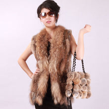 Load image into Gallery viewer, Women&#39; S Long Real Rabbit Fur Vest Raccoon Fur Collar and Placket Tassel Decoration