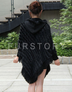 Women's Handmade Knitted Real Rabbit Fur Autumn Winter Fur Pashmina 070121