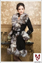 Load image into Gallery viewer, Genuine Leather Coat Pig Suede Leather Silver Fox Fur Collar  Jacket Outwear  010204