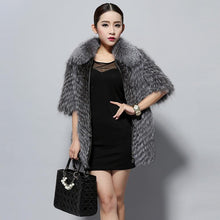 Load image into Gallery viewer, Women&#39;s Silver Fox Fur Coats with Fur Collar Puff Overcoat Winter Jackets Female Dress