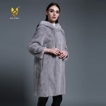 Load image into Gallery viewer, Women&#39;s Genuine Mink Fur Coat with Hood Real Mink Fur Hoodie Outwear 161210