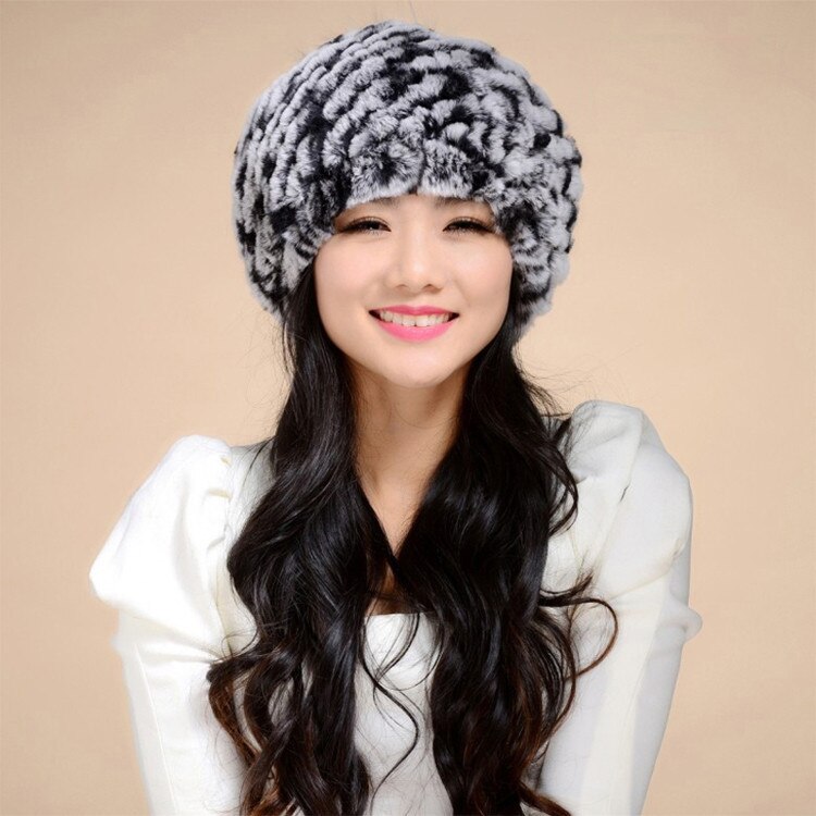 Real Rex Rabbit Fur Hat Double-use Scarf  Cap Fox Fur Decoration Pompom 14604