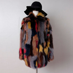 Women Long Real Fox Fur Coat Contrast Color Turn-down Collar Winter Warm Outwear Fur Story FS161214