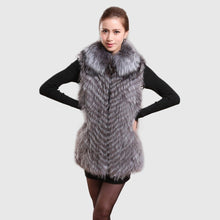 Load image into Gallery viewer, Silver Fox Fur Vest with Fur Collar Waistcoat Long Jacket Winter Overcoat  Women Dress