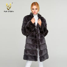 Load image into Gallery viewer, Women&#39;s Genuine Rabbit Fur Coat  Stand-up Collar Winter Overcoat Detachable 18136