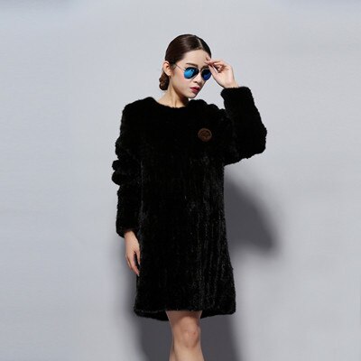 Knitted Mink Fur Coat Female Elastic Free Size Natural Fur Women's Winter Coats