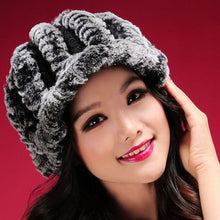 Load image into Gallery viewer, Women&#39;s Hats Winter Real Rex Rabbit Fur Hat Wool Visor Ski Hat Cap 13615