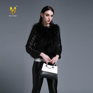 Winter Women's Raccoon fur Jacket with Genuine Sheep leather Sleeve 151220