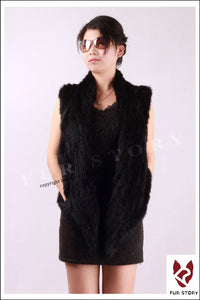 Natural TIGHT-knitted Rabbit Fur Vest Jacket Coat Shawl Overcoat 2 Colors