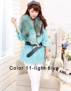 Natural Rabbit Fur Coat Jacket Real Raccoon Dog Fur Collar Trim Thick Jacket