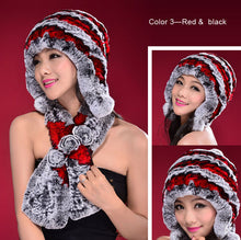 Load image into Gallery viewer, Knitted Real Rabbit Fur Hat Beanie Earmuff Bomber Hat  Women&#39;s Winter Hats 14606