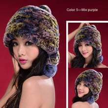 Load image into Gallery viewer, Knitted Real Rabbit Fur Hat Beanie Earmuff Bomber Hat  Women&#39;s Winter Hats 14606