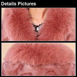 Natural Mink Coat Female with Big Fox Fur Collar Winter Jacket Women 15116