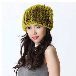 Women's Hats Knitted Real REX Rabbit Fur Beanie Hat 14603