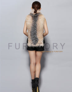 Natural Fox Fur Vest Fashion Warm Outerwear Sleeveless Women Short Jacket