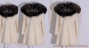 Women's Genuine Mink Fur Coat Women Big Fox Hood with Fox Hem jacket 16175