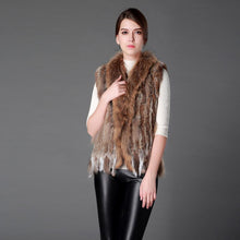 Load image into Gallery viewer, Natural Rabbit Fur Women Knitted Vest with Raccoon Sur Collar Gilet Argyle Sweater Vests