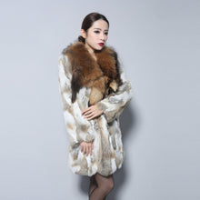 Load image into Gallery viewer, Women&#39;s Real Rabbit Fur Coat Luxury Raccoon Fur Collar Long Overcoat 010112