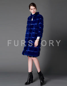 Natural Rex Rabbit Coat Women Grace Long Overcoat Jacket Winter Outerwear