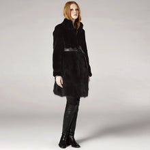 Load image into Gallery viewer, Natural Rabbit Fur Overcoats with Fox Fur Overcoat Belt Slim Winter Coat