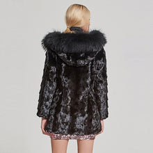 Load image into Gallery viewer, Women Real Fur Coat Natural Mink Fur Jacket Hood Winter Warm Fur Overcoat 17161