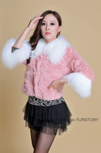 Load image into Gallery viewer, Real Rabbit fur coat fox fur collar and cuff jacket overcoat womens&#39; garment winter coat FS13066