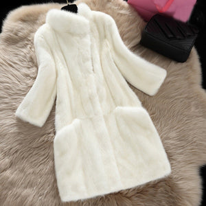 Women's Genuine Mink Fur Coat Women Jacket Long Overcoat  16176