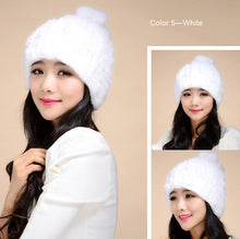 Load image into Gallery viewer, Women&#39;s Hats Knitted Real REX Rabbit Fur Beanie Hat 14603