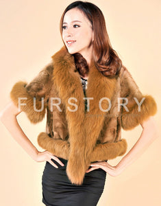 Natural Mink Coat Female with Big Fox Fur Collar Winter Jacket Women 15116