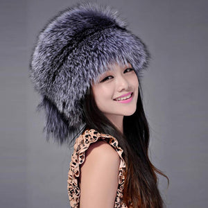 Fur Story FS13609 Women's Genuine Fox Fur Hat Women Ears Warmer Headdress Women Hat