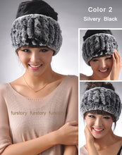 Load image into Gallery viewer, Real Rex rabbit fur hat scarf wool Beanie hat cap neck warmer double use FS13608