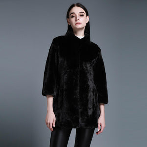 Women's Genuine Mink Fur Coat Women Pure Black Color Outerwear 161205