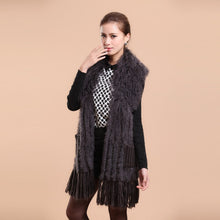 Load image into Gallery viewer, Natural Knitted Rabbit Fur Vestmongolian Lamb Fur Collar Long Vest