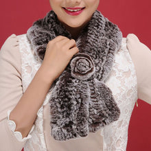 Load image into Gallery viewer, Real REX rabbit fur scarf rex fur flower wrap cape shawl neck warmer Silvery Borwn Natural Fur Scarves Fur Story FS13513