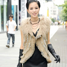 Load image into Gallery viewer, Natural Rabbit Fur Vest with Lamb Wool Fur Collar Hand Knit Vest Coat Jacket Shawl 6colors