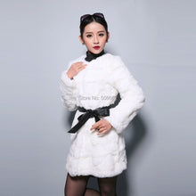 Load image into Gallery viewer, natural Rabbit Fur Coat Full Sleeve Overcoat Women Outerwear Winter 110cm Length