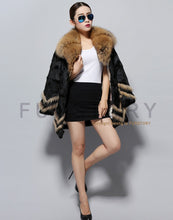 Load image into Gallery viewer, Natural Rabbit Fur Coat Supper Big Raccoon Fur Collar Women Overcoat Winter Outwear