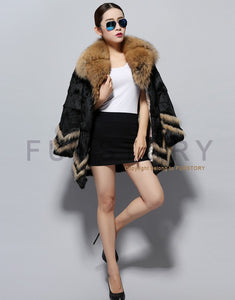 Natural Rabbit Fur Coat Supper Big Raccoon Fur Collar Women Overcoat Winter Outwear