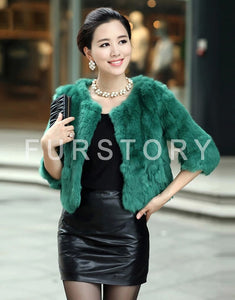 Women's Real Rabbit Fur coat Commuter style Bright Color Natural Fur Coat