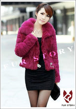 Load image into Gallery viewer, Genuine Fur Coat Real Rabbit Fur Coat with Fox Fur Collar Overcoat Jacket Ladies&#39; Garment Elegant 6 Colors FS010133