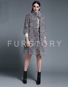 Natural Rex Rabbit Coat Women Grace Long Overcoat Jacket Winter Outerwear