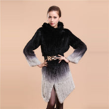 Load image into Gallery viewer, Real Knitted Rabbit Fur Long Coat Two-wear Trench Coat Gradient Color Pattern Overcoat Winter&#39; Dress Furstory FS13067