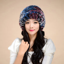 Load image into Gallery viewer, Women&#39;s Tight Knitted Real REX Rabbit Fur Hat Beanie Fur Fox Fur Pompom 14605