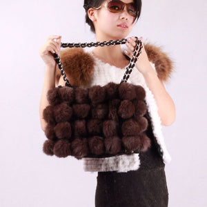 LARGE size  lovely Real Rabbit Fur ball bag handbag side bag Shoulder bag totes size 24*30 FS040106