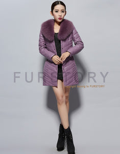 Genuine Leather Coat Female with Real Fox Fur Collar Outwear Winter Women's Down Coat