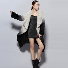 Load image into Gallery viewer, Real Knitted Rabbit Fur Long Coat Two-wear Trench Coat Gradient Color Pattern Overcoat Winter&#39; Dress Furstory FS13067