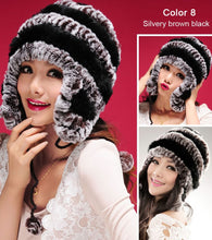 Load image into Gallery viewer, Real knitted Rex rabbit fur hat Beanie skullies cap ear muff earwarmer 060123