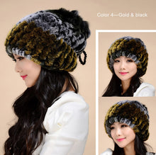 Load image into Gallery viewer, Real Rex Rabbit Fur Hat Double-use Scarf  Cap Fox Fur Decoration Pompom 14604