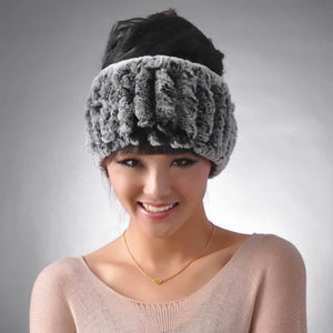 Real Rex rabbit fur hat scarf wool Beanie hat cap neck warmer double use FS13608