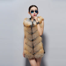Load image into Gallery viewer, Natural Silver Fox Fur Hood Vest Fashion Design Genuine Sheep Leather